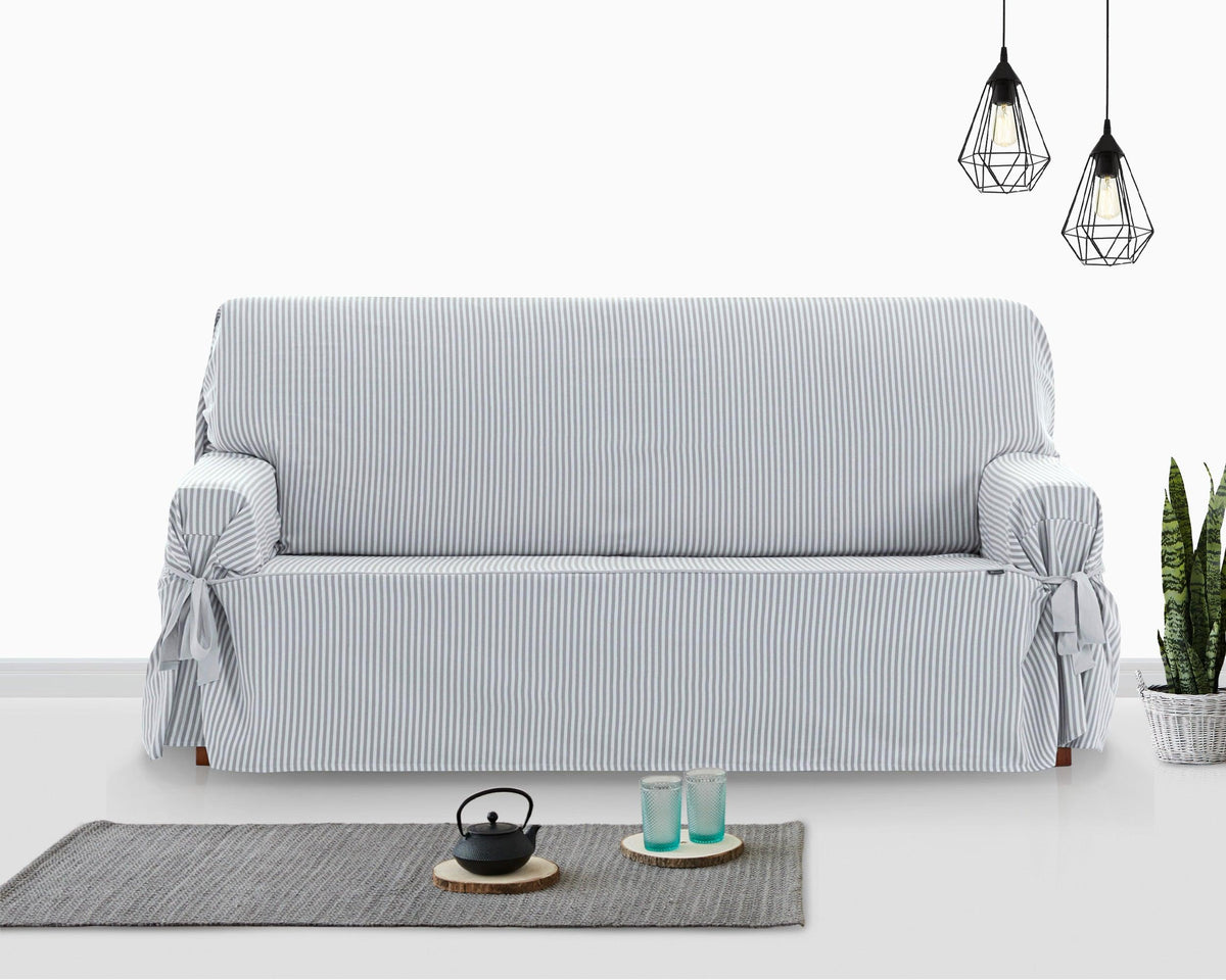 Funda cubre sofá 3 plazas lazos protector liso 180-230 cm gris ROYALE LAZOS